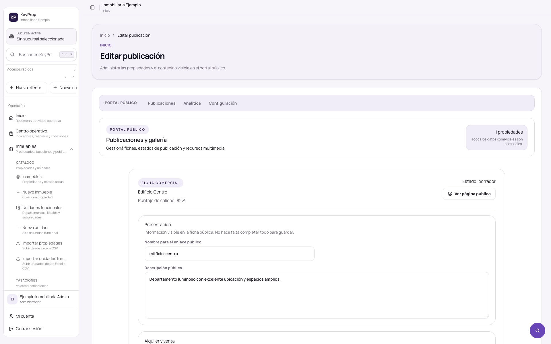 Editor de publicaciones del portal inmobiliario de KeyProp.
